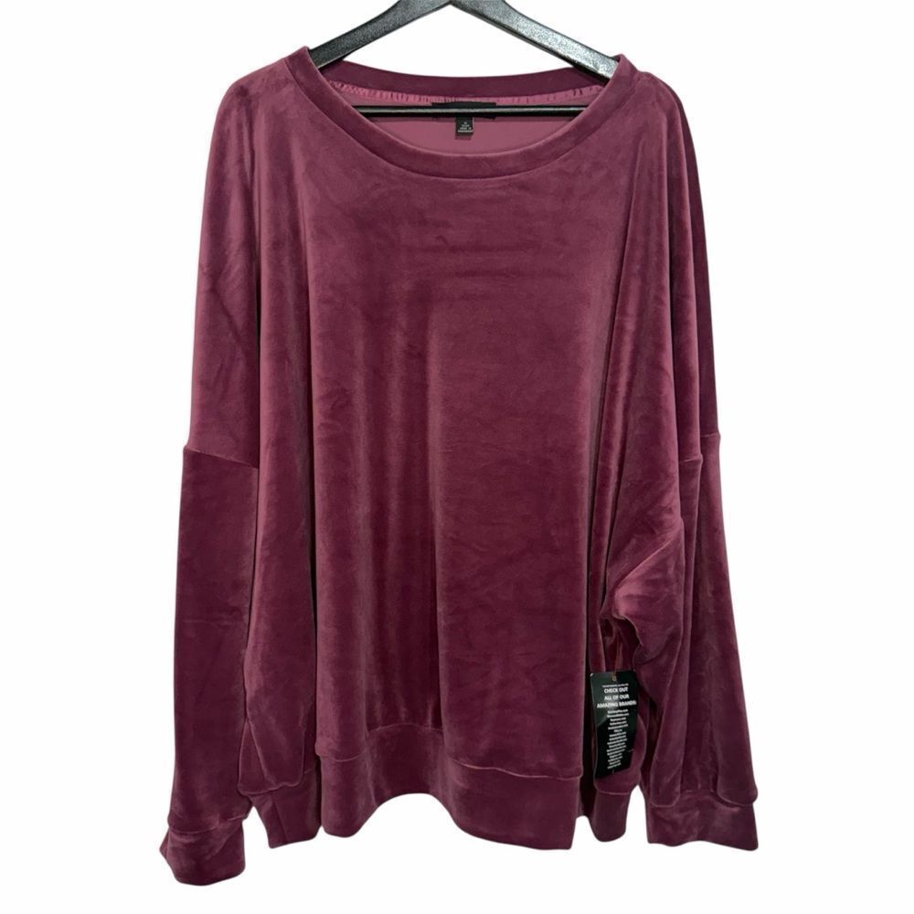 NWT Ellos Velour Tunic Top size 1X 22/24 Pink Drop Shoulder Banded Waist Plush